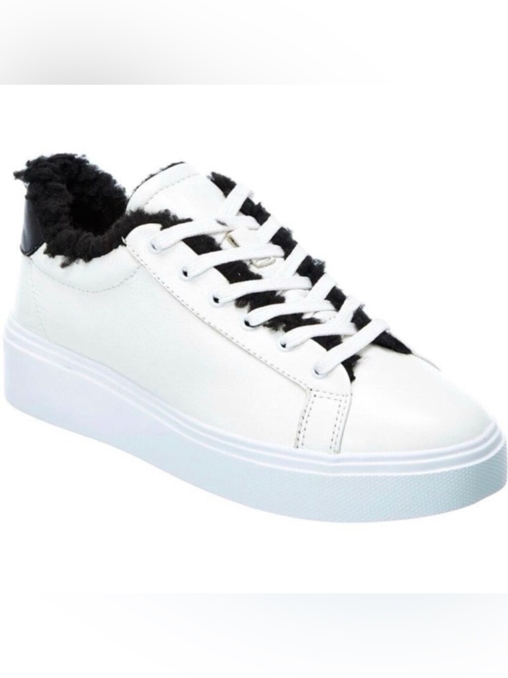 SCHUTZ Kristin Platform Sneaker White Leather Lace Up Black Low Top- Size 7.5
